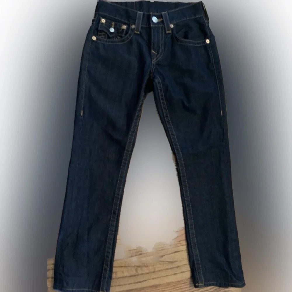 True Religion 28 x 28 Blue Denim Jeans World Tour straight 27 dark Ankle NEW - Picture 4 of 13